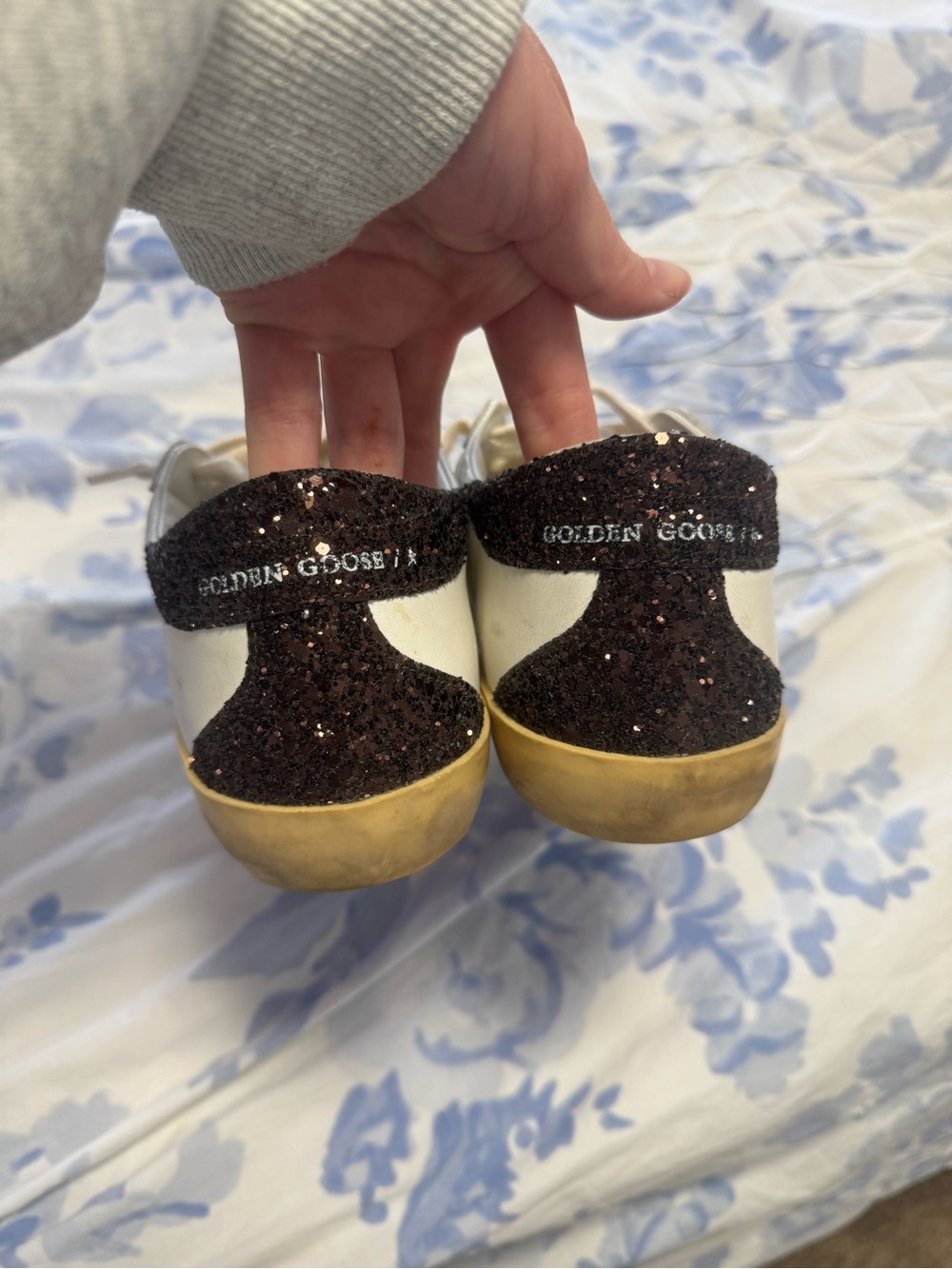 Golden Goose White Sneakers with Silver Glitter Star - Picture 5 of 9